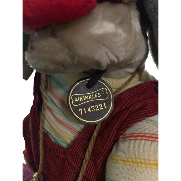 Ganz Bros Wrinkles the Dog Hand Puppet Plush Overalls‎ Puppy 17” w/ Bone VTG 80s - Picture 6 of 13